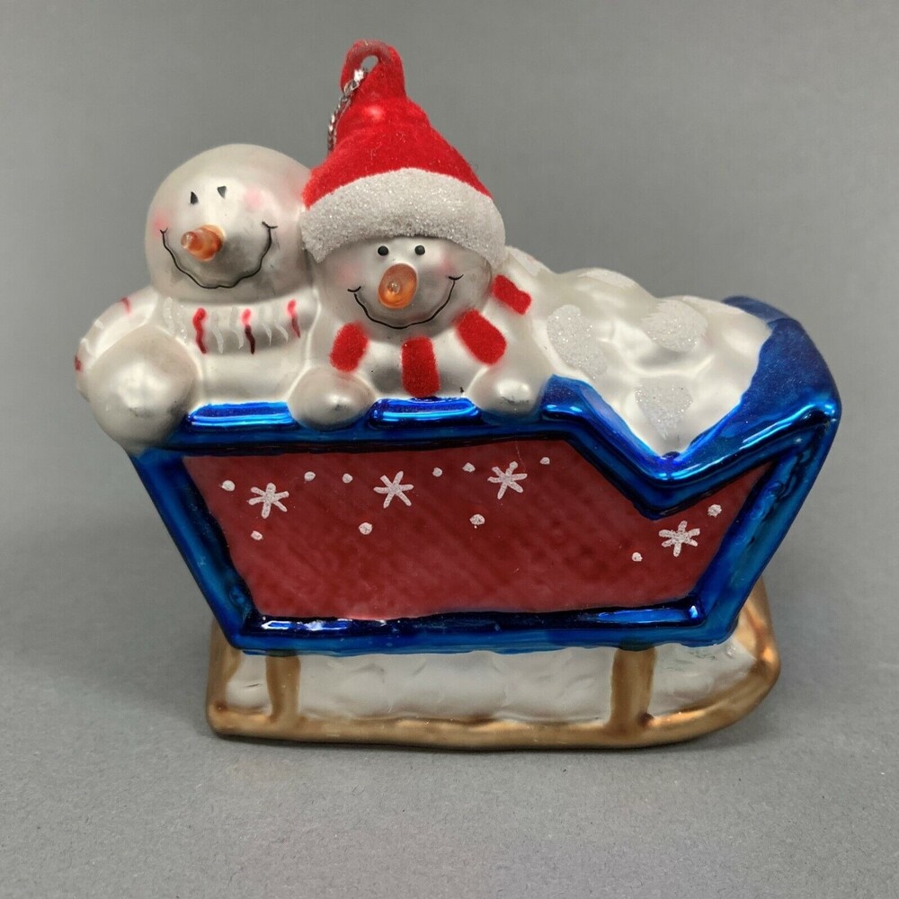 Two Snowmen Snowman on a Sleigh Christmas Ornament